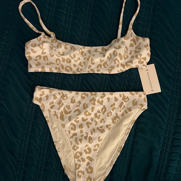 NEW Solid and Striped Gold Leopard print Bikini - Picture 3 of 8